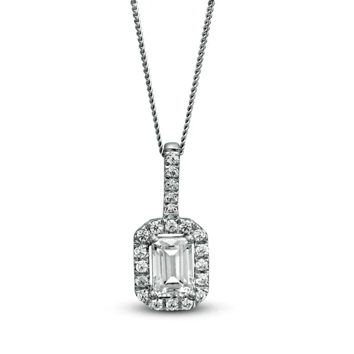 Goldia Earrings 1 CT TW Certified EmeraldCut Natural Diamond Octagonal Frame Drop Pendant in 14K White Gold II1
