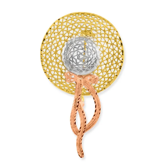 Goldia Earrings 14k TriColor Gold Filigree Diamondcut Hat Pin