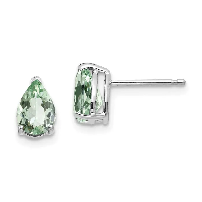 Goldia Earrings 14k White Gold 7x5 Pear Green Quartz Earrings