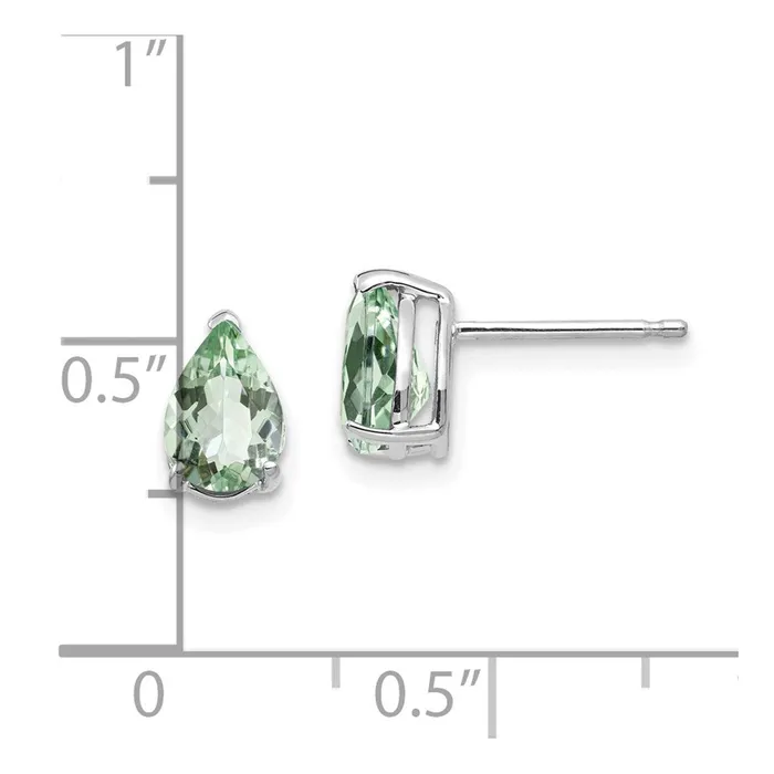 Goldia Earrings 14k White Gold 7x5 Pear Green Quartz Earrings