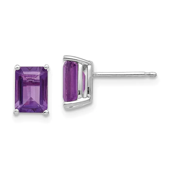 Goldia Earrings 14k White Gold 7x5mm Emerald Cut Amethyst Earrings