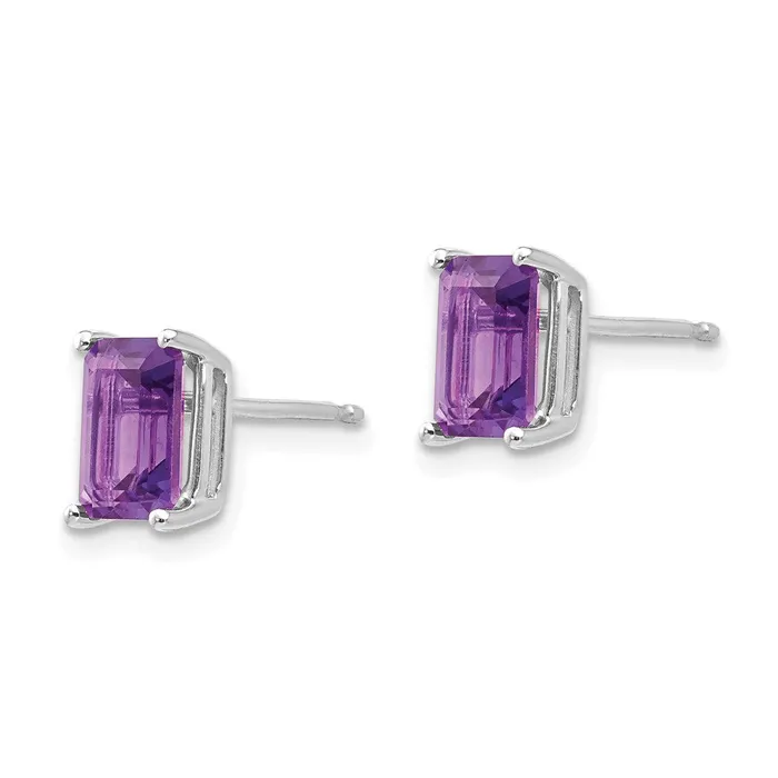 Goldia Earrings 14k White Gold 7x5mm Emerald Cut Amethyst Earrings