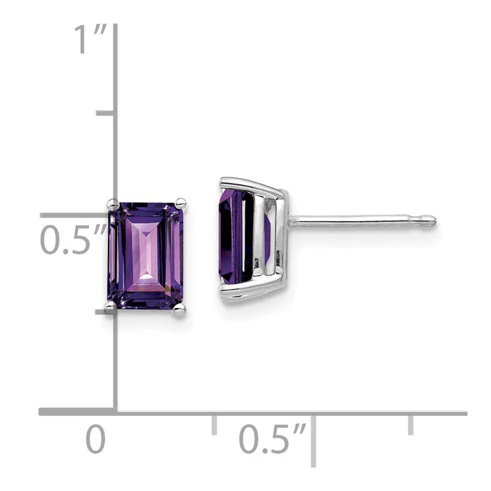 Goldia Earrings 14k White Gold 7x5mm Emerald Cut Amethyst Earrings