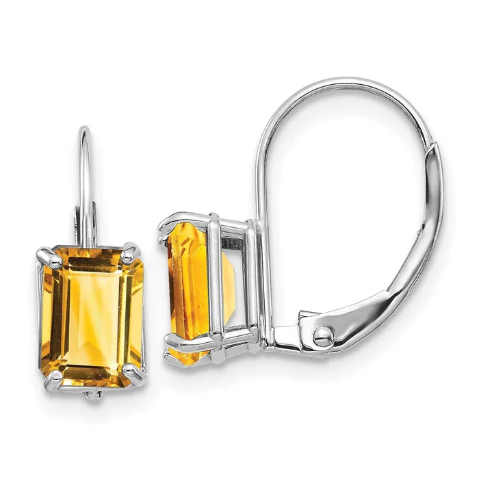 Goldia Earrings 14k White Gold 7x5mm Emerald Cut Citrine Earrings