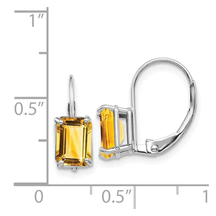 Goldia Earrings 14k White Gold 7x5mm Emerald Cut Citrine Earrings