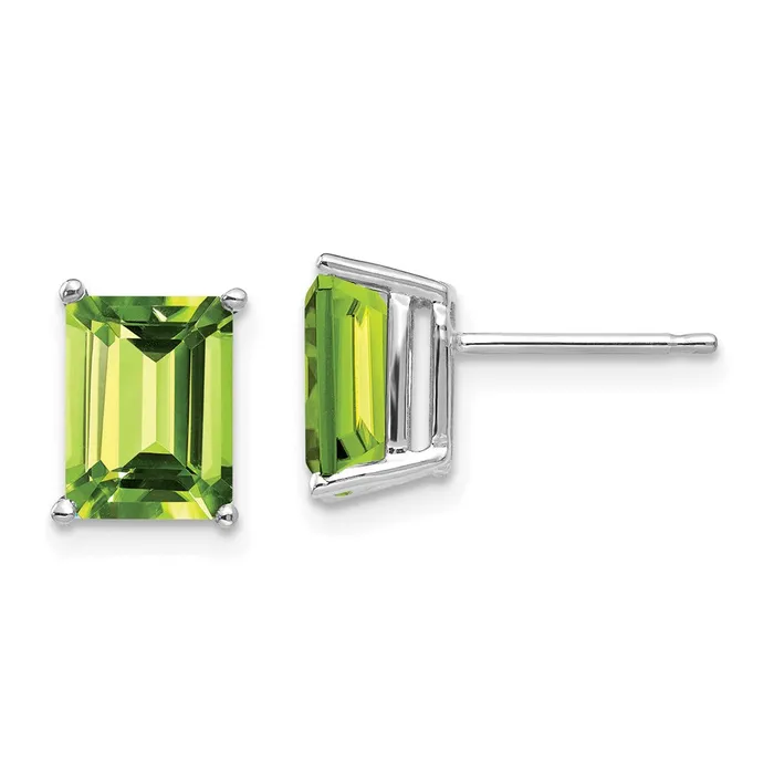 Goldia Earrings 14k White Gold 8x6mm Emerald Cut Peridot Earrings