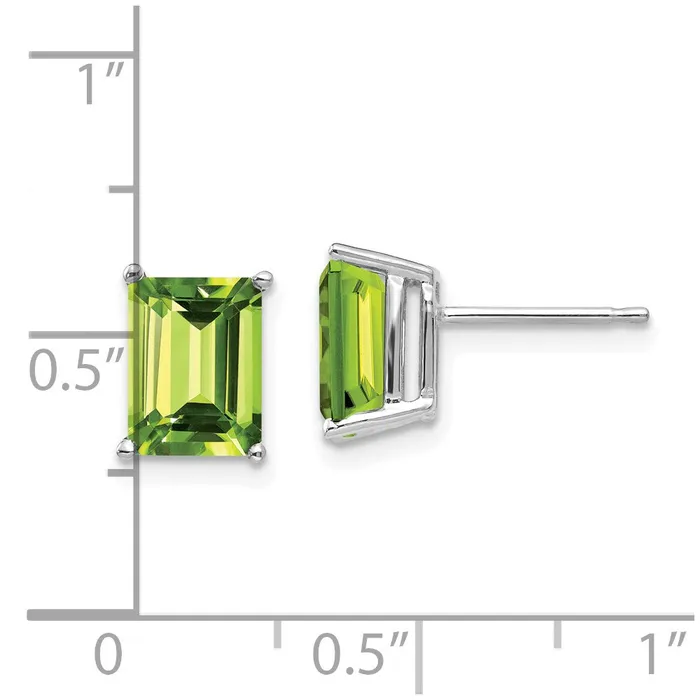 Goldia Earrings 14k White Gold 8x6mm Emerald Cut Peridot Earrings