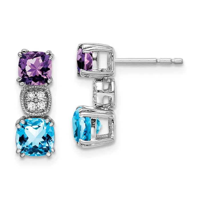 Goldia Earrings 14k White Gold AmethystBlue TopazReal Diamond Earrings
