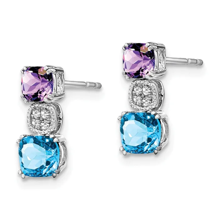 Goldia Earrings 14k White Gold AmethystBlue TopazReal Diamond Earrings