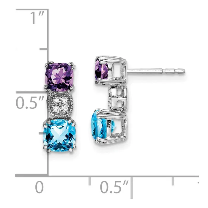 Goldia Earrings 14k White Gold AmethystBlue TopazReal Diamond Earrings