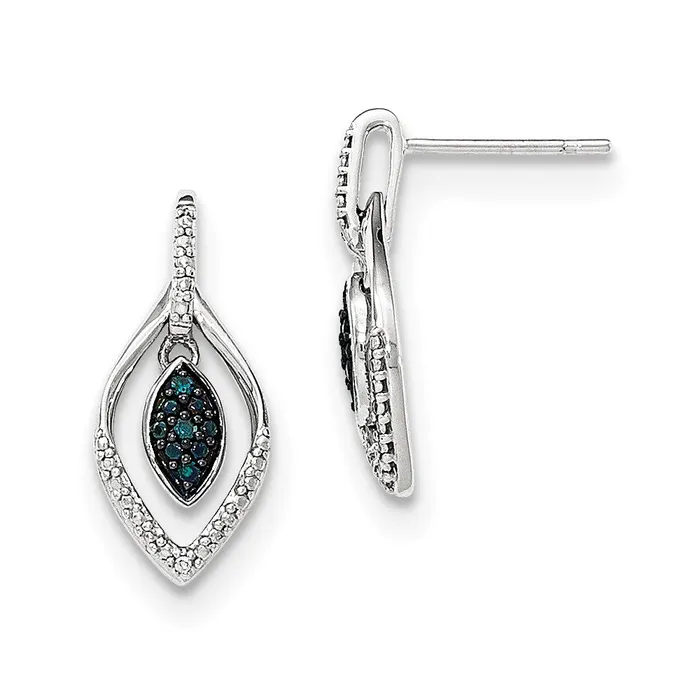 Goldia Earrings 14k White Gold Blue and White Real Diamond Dangle Post Earrings Goldia Earrings 14k White Gold Blue and White Real Diamond Dangle Post Earrings