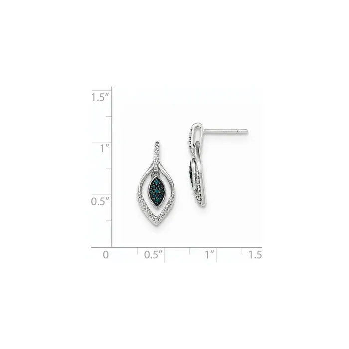 Goldia Earrings 14k White Gold Blue and White Real Diamond Dangle Post Earrings