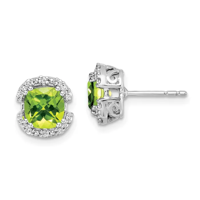 Goldia Earrings 14k White Gold Cushion Peridot and Real Diamond Halo Earrings Goldia Earrings 14k White Gold Cushion Peridot and Real Diamond Halo Earrings