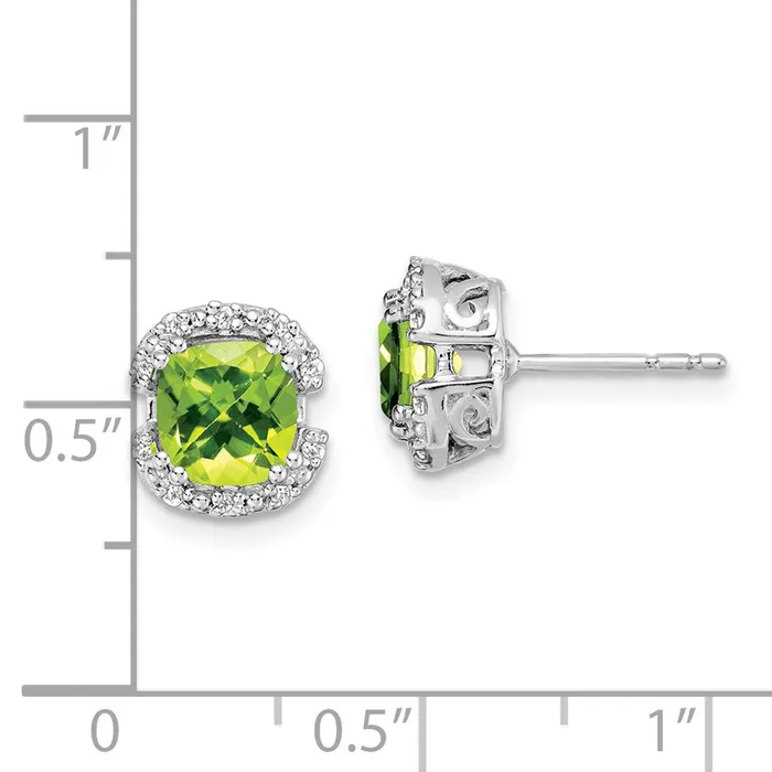 Goldia Earrings 14k White Gold Cushion Peridot and Real Diamond Halo Earrings