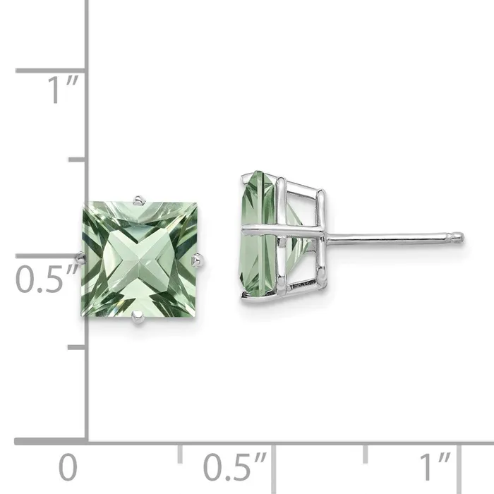 Goldia Earrings 14k White Gold Princess 4Prong 80mm Green Quartz Earrings