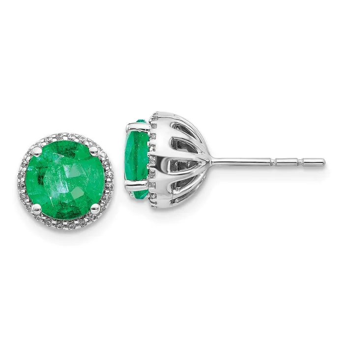 Goldia Earrings 14k White Gold Real Diamond and Emerald Post Earrings