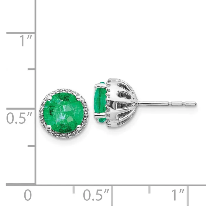 Goldia Earrings 14k White Gold Real Diamond and Emerald Post Earrings