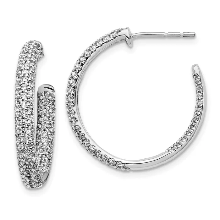 Goldia Earrings 14k White Gold Real Diamond InOut Hoop Post Earrings