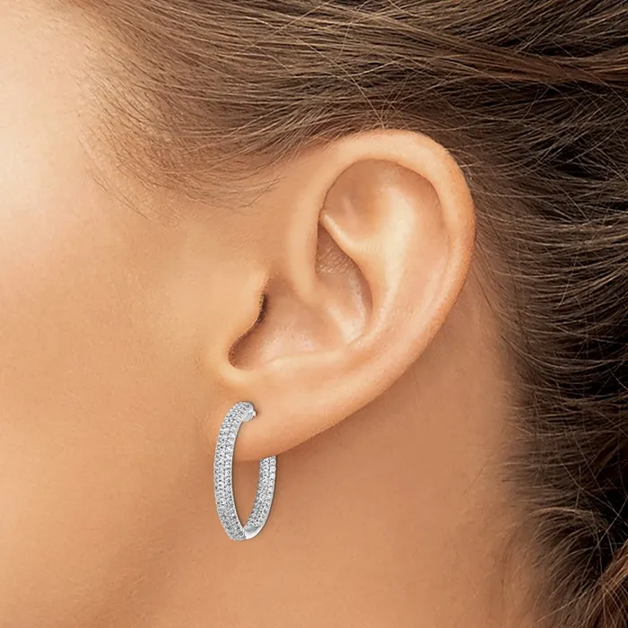 Goldia Earrings 14k White Gold Real Diamond InOut Hoop Post Earrings