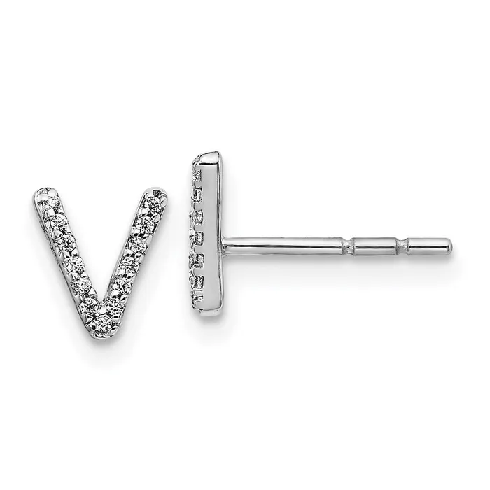 Goldia Earrings 14k White Gold Real Diamond Initial V Earrings