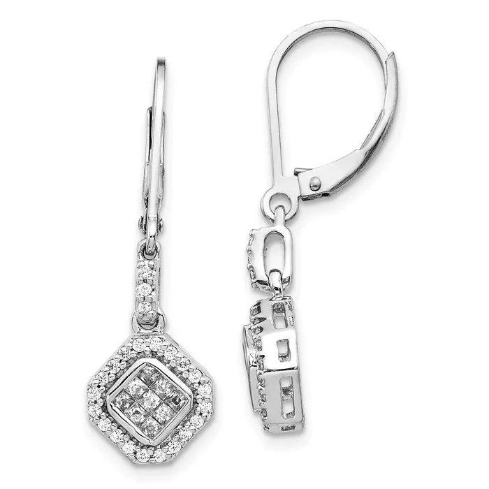 Goldia Earrings 14k White Gold Real Diamond Leverback Earrings