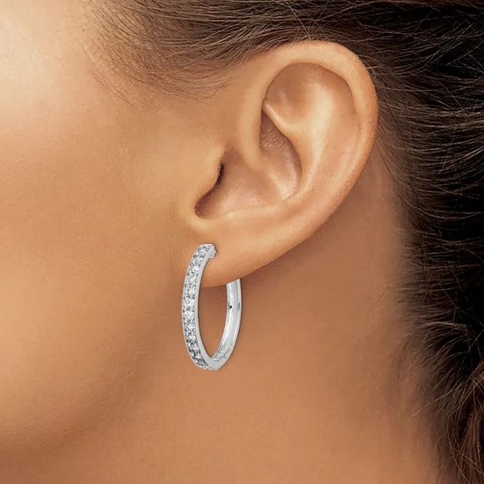 Goldia Earrings 14k White Gold Real Diamond Milgrain Hinged Hoop Earrings