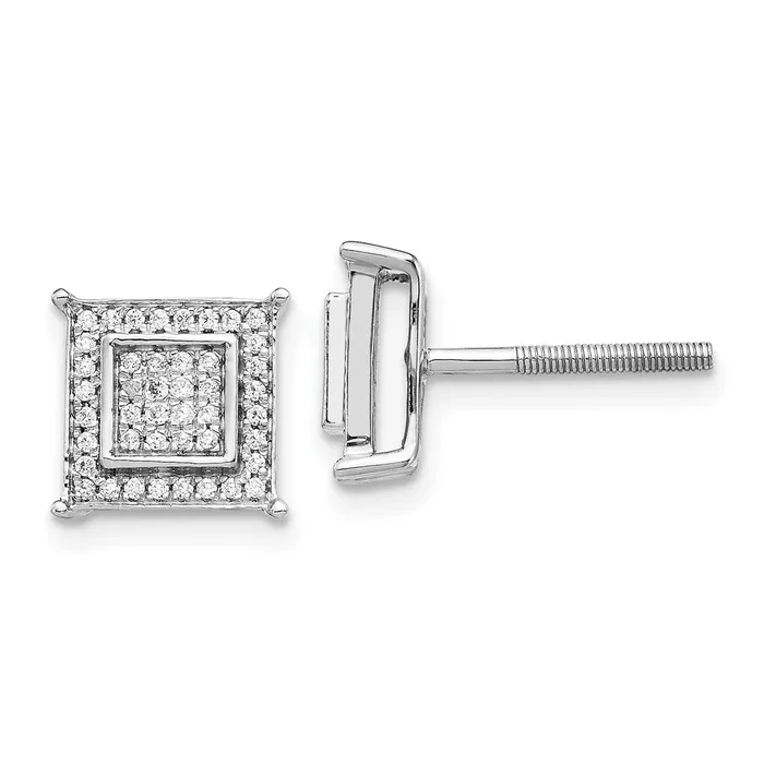 Goldia Earrings 14k White Gold Real Diamond Small Double Square Bezel Post Earrings