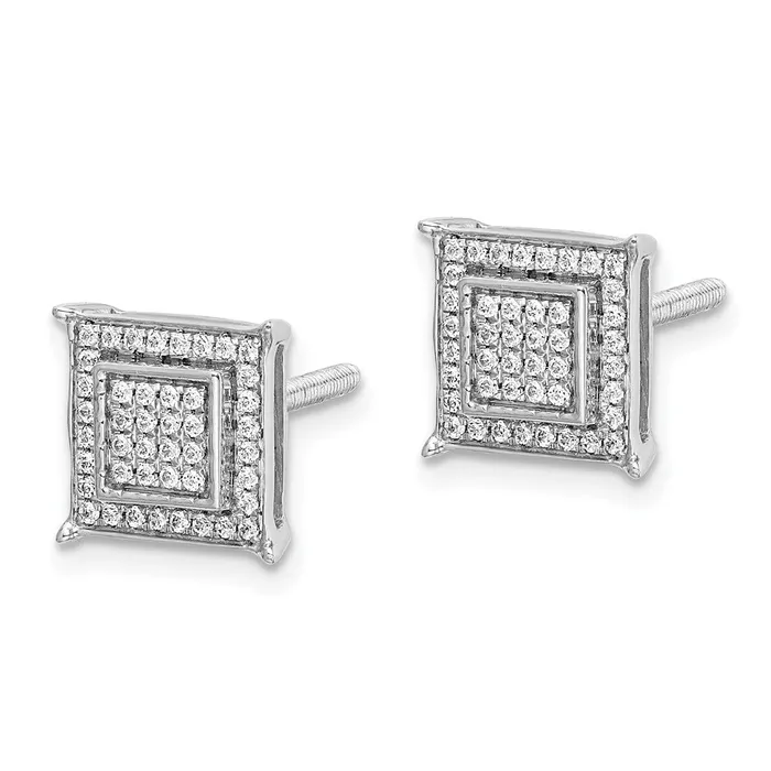 Goldia Earrings 14k White Gold Real Diamond Small Double Square Bezel Post Earrings