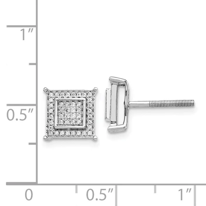 Goldia Earrings 14k White Gold Real Diamond Small Double Square Bezel Post Earrings