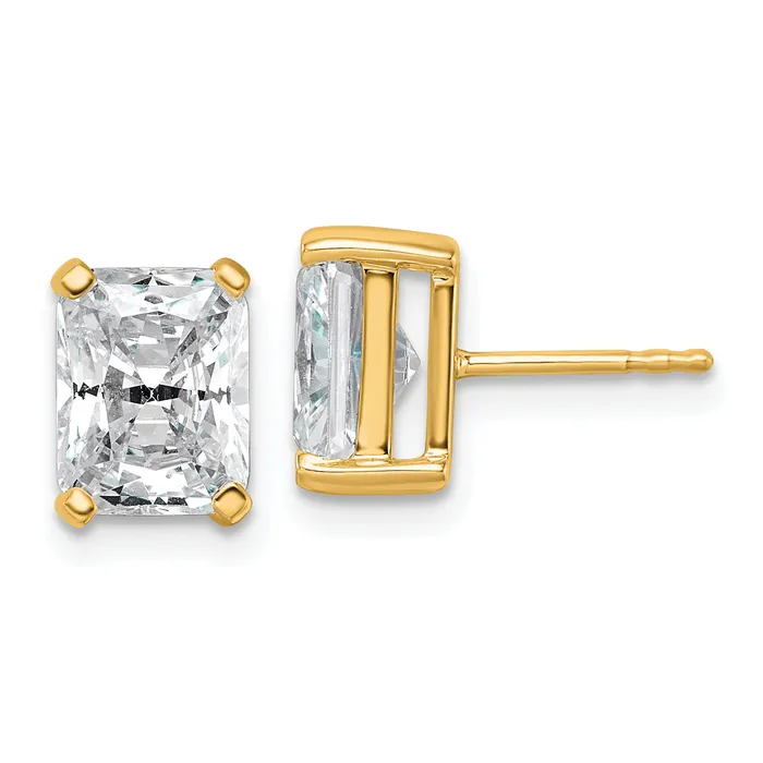Goldia Earrings 14k Yellow Gold 4 ctw Lab Grown Diamond VSSI G Radiant 4 Prong Heavy Wt Stud Earrings