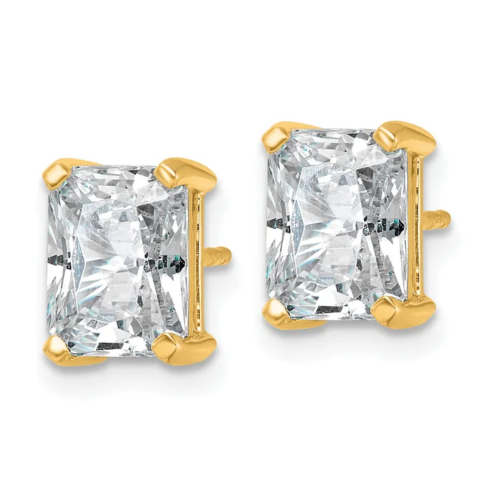 Goldia Earrings 14k Yellow Gold 4 ctw Lab Grown Diamond VSSI G Radiant 4 Prong Heavy Wt Stud Earrings