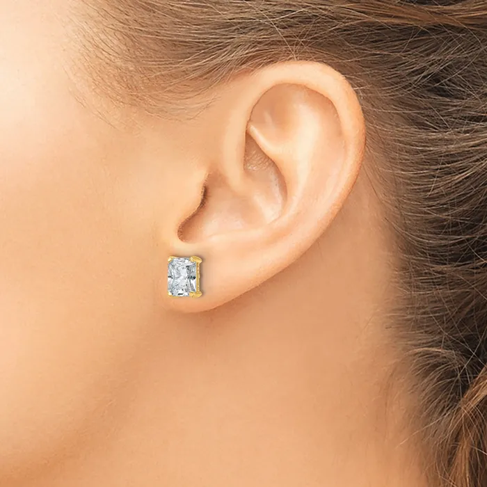 Goldia Earrings 14k Yellow Gold 4 ctw Lab Grown Diamond VSSI G Radiant 4 Prong Heavy Wt Stud Earrings