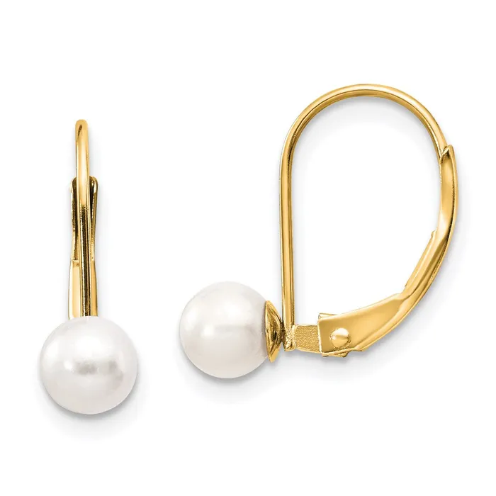 Goldia Earrings 14k Yellow Gold 56mm White Round Freshwater Cultured Pearl Leverback Earrings Goldia Earrings 14k Yellow Gold 56mm White Round Freshwater Cultured Pearl Leverback Earrings