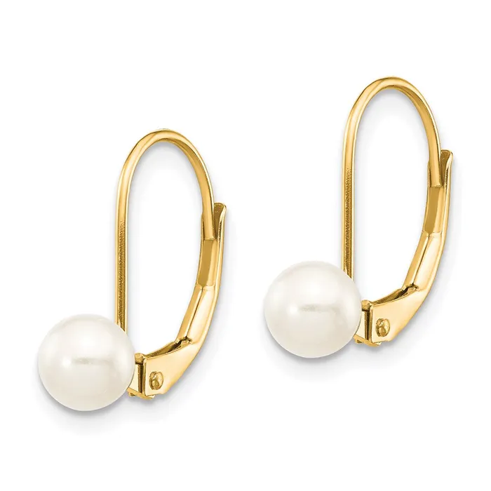 Goldia Earrings 14k Yellow Gold 56mm White Round Freshwater Cultured Pearl Leverback Earrings