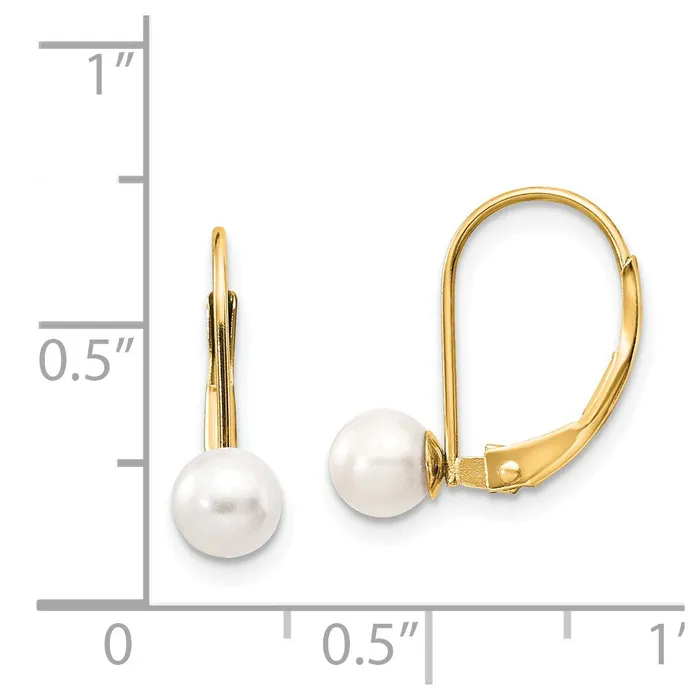 Goldia Earrings 14k Yellow Gold 56mm White Round Freshwater Cultured Pearl Leverback Earrings