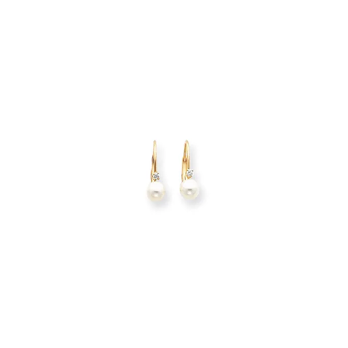 Goldia Earrings 14k Yellow Gold 5mm FW Cultured Pearl AAA Real Diamond Leverback Earring Goldia Earrings 14k Yellow Gold 5mm FW Cultured Pearl AAA Real Diamond Leverback Earring