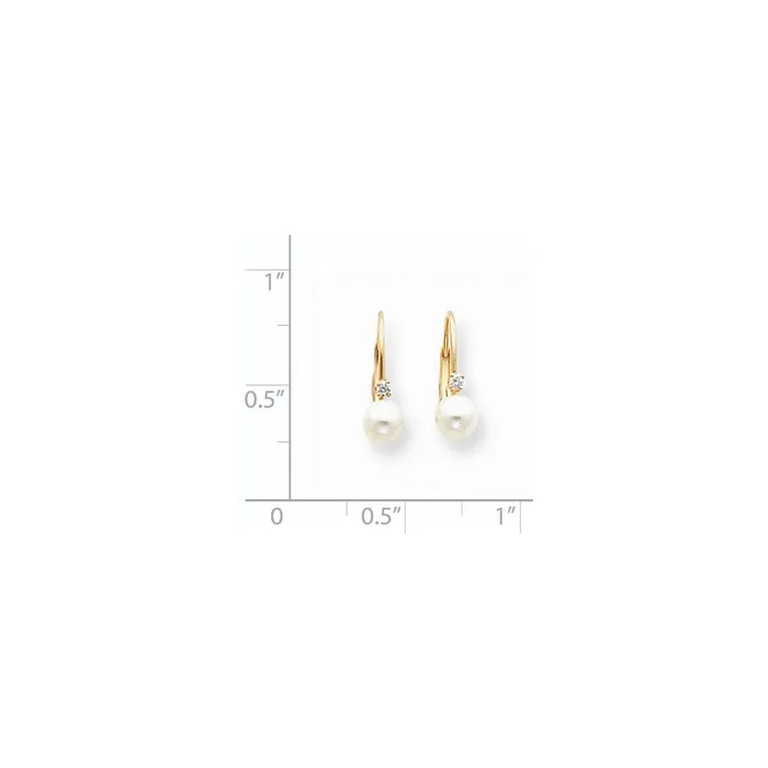 Goldia Earrings 14k Yellow Gold 5mm FW Cultured Pearl AAA Real Diamond Leverback Earring