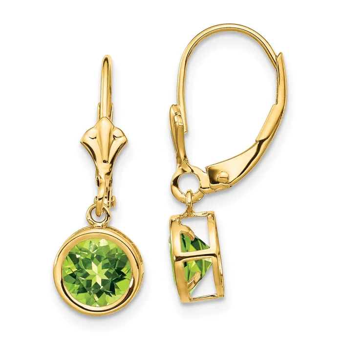 Goldia Earrings 14k Yellow Gold 6mm Peridot Leverback Earrings