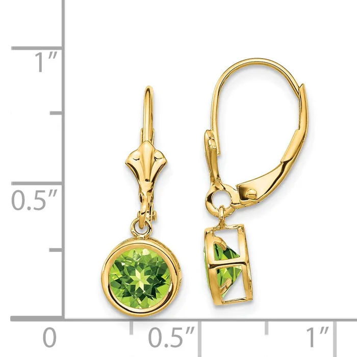 Goldia Earrings 14k Yellow Gold 6mm Peridot Leverback Earrings