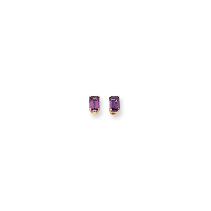 Goldia Earrings 14k Yellow Gold 6x4mm Emerald Cut Rhodolite Garnet earring