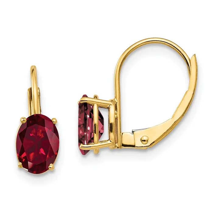 Goldia Earrings 14k Yellow Gold 7x5mm Oval Created Ruby leverback Earrings