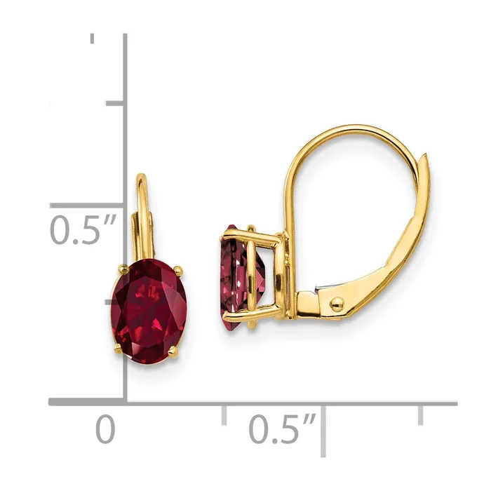 Goldia Earrings 14k Yellow Gold 7x5mm Oval Created Ruby leverback Earrings