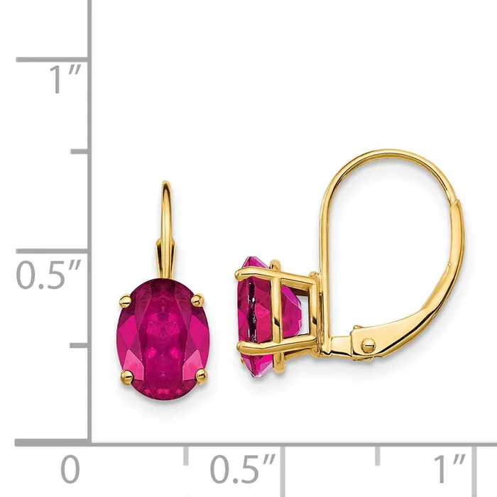 Goldia Earrings 14k Yellow Gold 8x6mm Oval Created Ruby Leverback Earrings