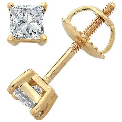 Goldia Earrings 14k Yellow Gold PrincessCut Diamond Stud Earrings