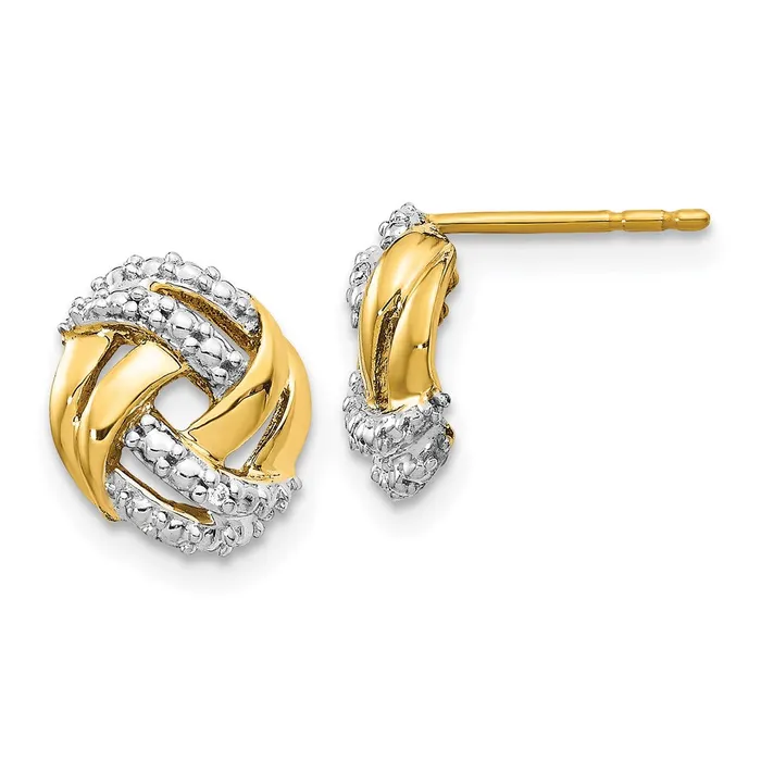 Goldia Earrings 14k Yellow Gold Real Diamond wRhodium Accents Round Post Earrings