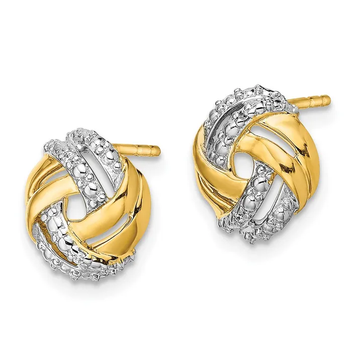 Goldia Earrings 14k Yellow Gold Real Diamond wRhodium Accents Round Post Earrings