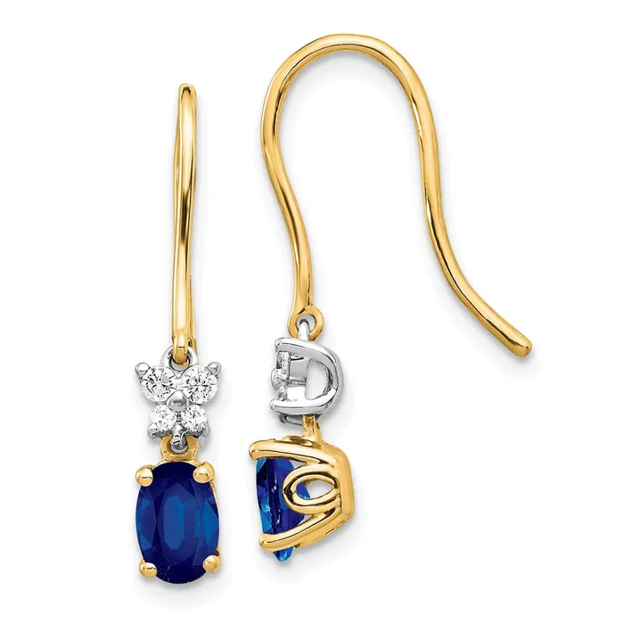 Goldia Earrings 14k Yellow Gold Two Tone Real Diamond and Oval Sapphire Earrings Goldia Earrings 14k Yellow Gold Two Tone Real Diamond and Oval Sapphire Earrings