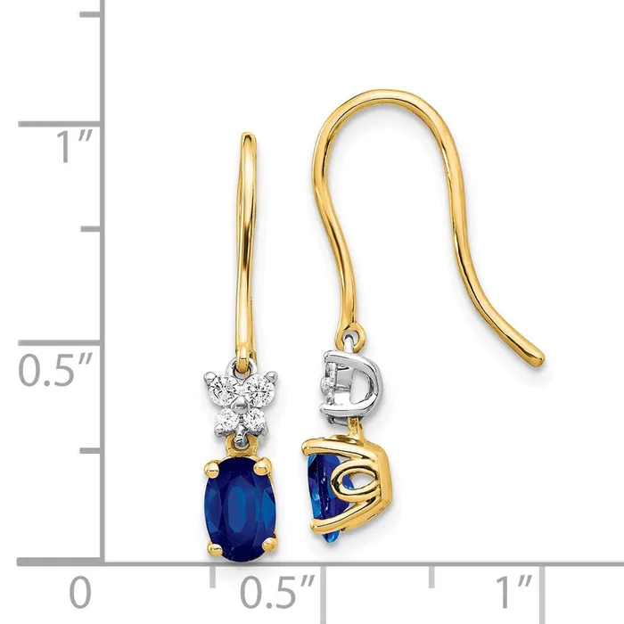 Goldia Earrings 14k Yellow Gold Two Tone Real Diamond and Oval Sapphire Earrings