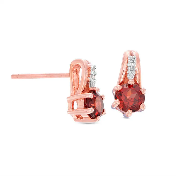 Goldia Earrings 40mm Garnet and Diamond Accent Drop Earrings in 10K Rose Gold Goldia Earrings 40mm Garnet and Diamond Accent Drop Earrings in 10K Rose Gold