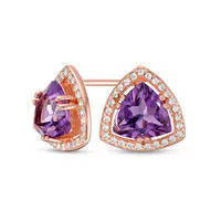 Goldia Earrings 80mm TrillionCut Amethyst and White Topaz Frame Stud Earrings in Sterling Silver with 18K Rose Gold Plate Goldia Earrings 80mm TrillionCut Amethyst and White Topaz Frame Stud Earrings in Sterling Silver with 18K Rose Gold Plate